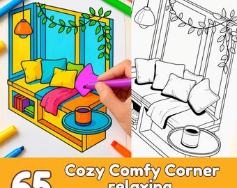 Cozy Corner Coloring Pages: 65 Relaxing Home Interior Designs (PDF Download)