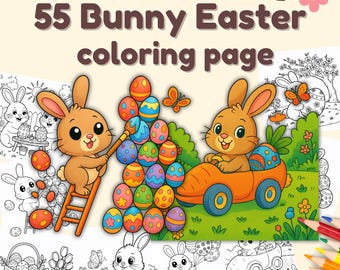 Easter Bunny Coloring Pages – 55 Unique Designs, Kids Activity (PDF)