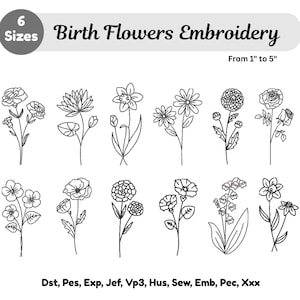 12 Geburtsmonat Blumen Stickerei - Umriss Blumen Muster - Maschinenstickerei - Süße Wildblumen - Instant Download-6 Größen - Pes Dst-Datei