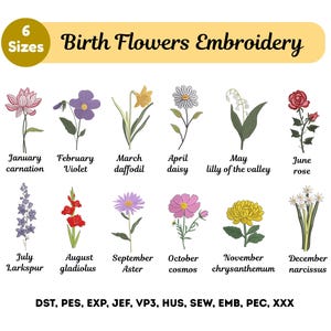 12 Monate Blumen Stickerei - Geburtsblumen Bundle - Maschinengestickt - süsse Geburts Wildblumen - Instant Download -6 Größen - Pes Dst Datei