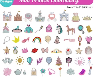 Princes Icon Embroidery, 50+ Magic Kingdom Machine Embroidery Design, Cute Girly Princes Bundle, Instant Download, 6 Sizes, Pes Dst Exp File