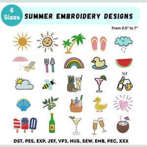 25 Summer Beach Embroidery Designs- Mini Drinks Summer Machine Embroidered - Cocktail Beach Embroidery Bundle - Instant Download - 6 Sizes