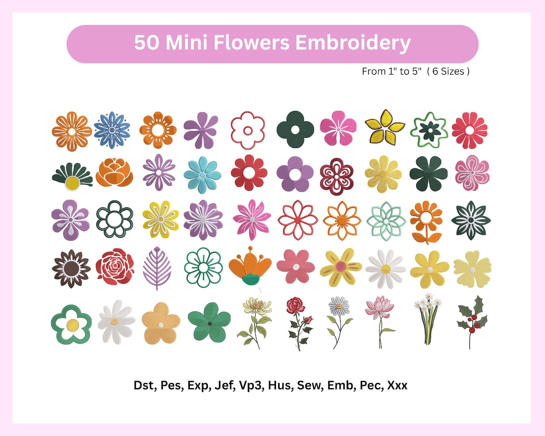 50 Mini Flowers Embroidery Design - Cute Daisy Flowers - Machine ...