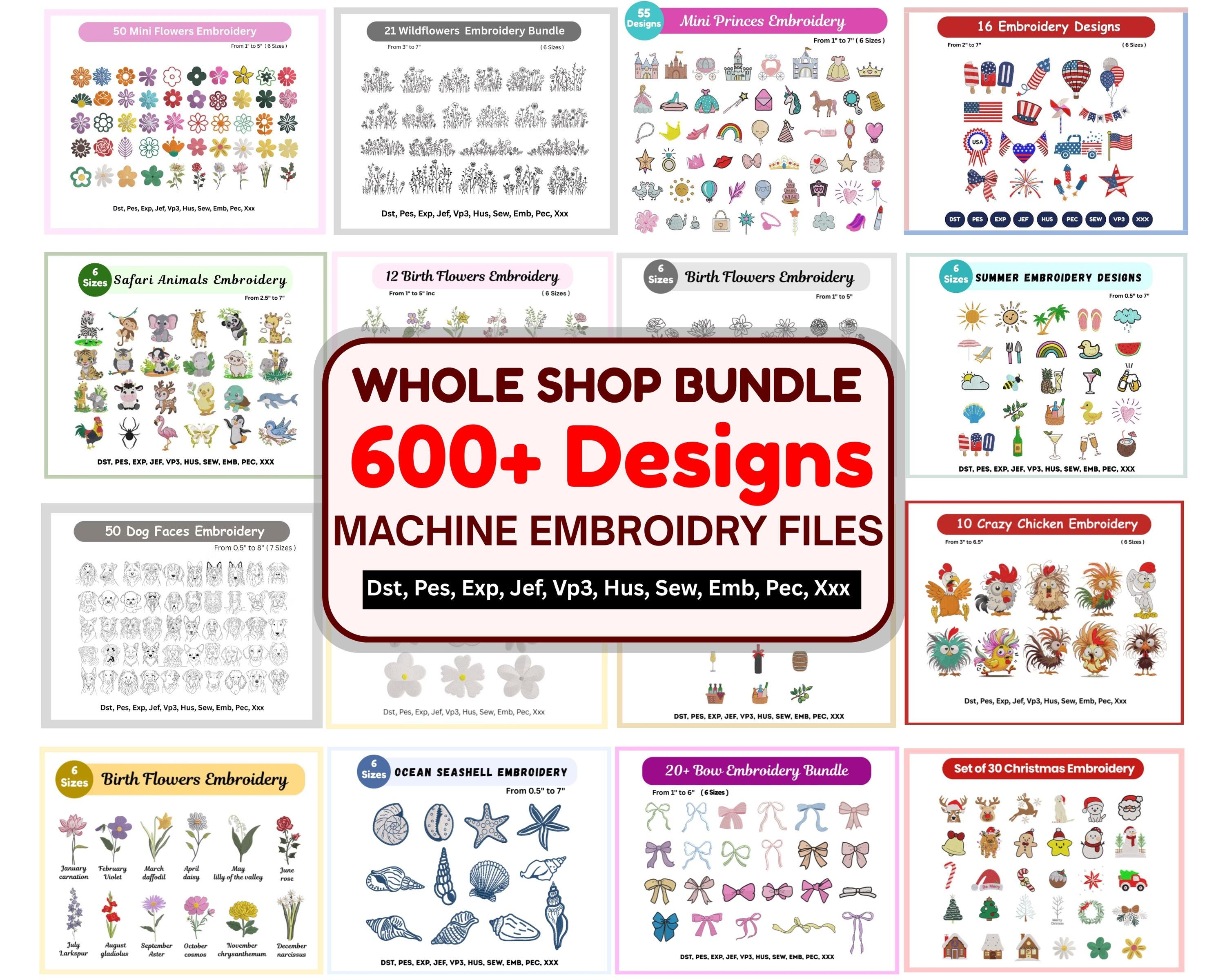 Whole Shop Embroidery Designs- 600+ Designs Mega Bundle- Machine Embroidery Files - Instant Download - Pes Dst Exp Vp3 Jef Pec Sew Xxx Files