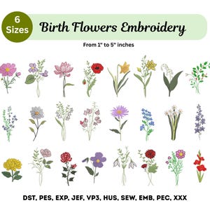 Geburtsblumen Stickerei Bundle - 24 Geburtsmonat Blumen Design - Maschinengestickt - Sofortiger Download - 6 Größen - Digitale Blumen Muster