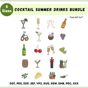 Mini Cocktail Embroidery Designs - Summer Beach Drinks Bundle - Machine Embroidery - 20 Mini Cocktail Designs - Instant Download - 6 Sizes