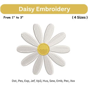 Daisy Flower Embroidery - Cute Mini Floral Embroidery Design - Instant Download - 4 Sizes - Machine Embroidery - Small Daisy Digital Pattern