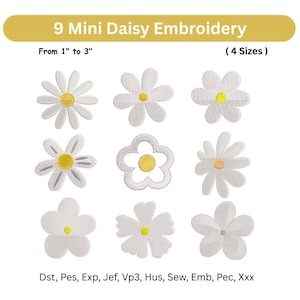 Mini Daisy Flowers Embroidery - Cute 9 Small Flowers Designs - Machine Embroidered - Individual Flowers - Instant Download Files - 4 Sizes