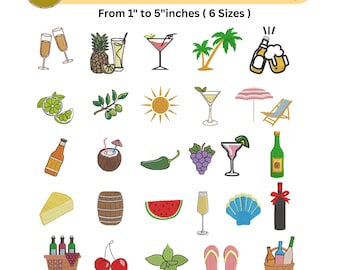 27 Mini Summer Beach Embroidery - Cocktail Summer Drinks - Machine Embroidered Designs - Beach Embroidery Bundle - Instant Download- 6 Sizes