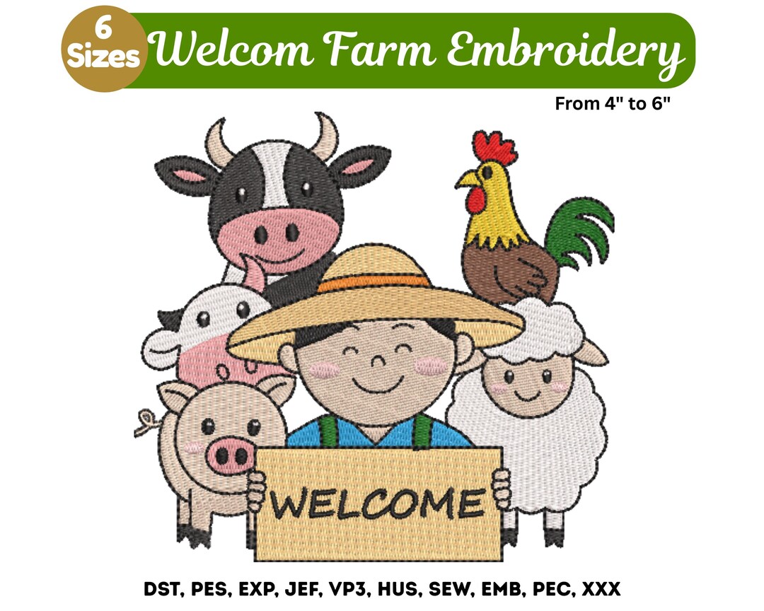 Farm Embroidery Design - Welcome Farm Animals Machine Embroidered ...