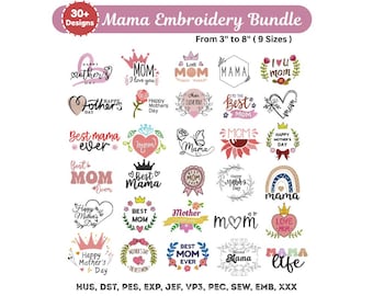 MAMA Embroidery Designs Bundle - Mothers Day Machine Embroidery 33 Design Set- 6 Sizes - Instant Download