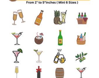Set 20 Cocktails Embroidery - Mini Summer Drinks Bundle - Machine Embroidery - Set Mini Beach Cocktail Designs - Instant Download - 6 Sizes