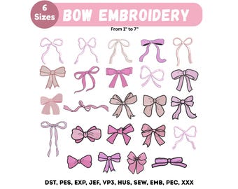 Mini Bows Embroidery Design - 23 Pink Bow Machine Embroidered - Ribbon Bows Tie Embroidery - Instant Download - 6 Sizes - Pes Dst Exp Files