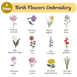 12 Monate Blumen Stickerei - Geburtsblumen Bundle - Maschinenstickerei - Süße Geburts Wildblumen - Instant Download - 6 Größen - Pes Dst Datei