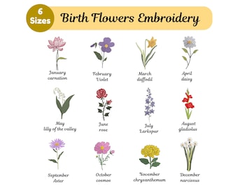12 Month Flowers Embroidery - Birth Flowers Bundle - Machine Embroidered - Cute Birth Wildflowers - Instant Download -6 Sizes - Pes Dst File