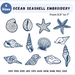 Coastal Embroidery Designs: Seashells, Starfish (Instant Download - 6 Sizes)