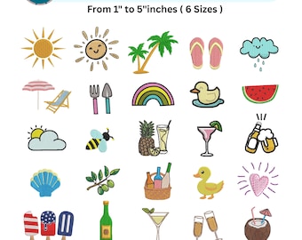 25 Summer Beach Embroidery Designs- Mini Drinks Summer Machine Embroidered - Cocktail Beach Embroidery Bundle - Instant Download - 6 Sizes