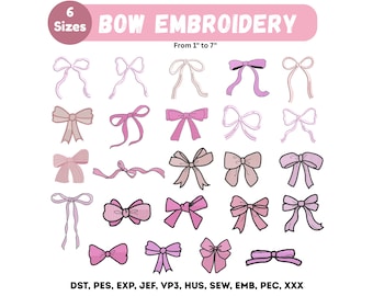 Bow Embroidery Designs - Mini 23 Bow Machine Embroidered - Pink Ribbon Bows Tie Embroidery - Instant Download - 6 Sizes - Pes Dst Exp Files