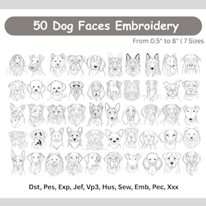 Outline Dog Faces Embroidery - 50 Dogs Breed Machine Embroidered - Line Art Dogs Head Embroidery - Instant Download - 7 Sizes - Digital File