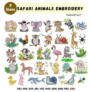 30+ Safari Animals Embroidery - Jungle Animals Machine Embroidery Design - Cute Baby Animals Design - Instant Download-Pes Dst Exp Juf Files