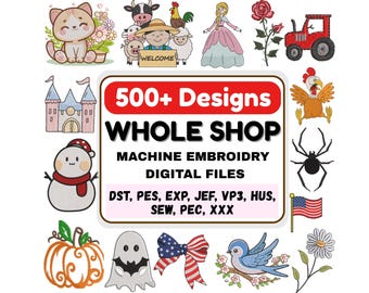 MEGA Embroidery Bundle - 500+ Machine Embroidered Patterns - Whole Shop Designs - Instant Download- Pes Dst Exp Vp3 Jef Files (Lilyblosoomz)
