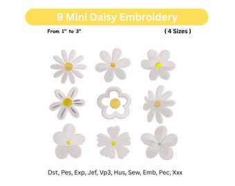Mini Daisy Flowers Embroidery - Cute 9 Small Flowers Designs - Machine Embroidered - Individual Flowers - Instant Download Files - 4 Sizes