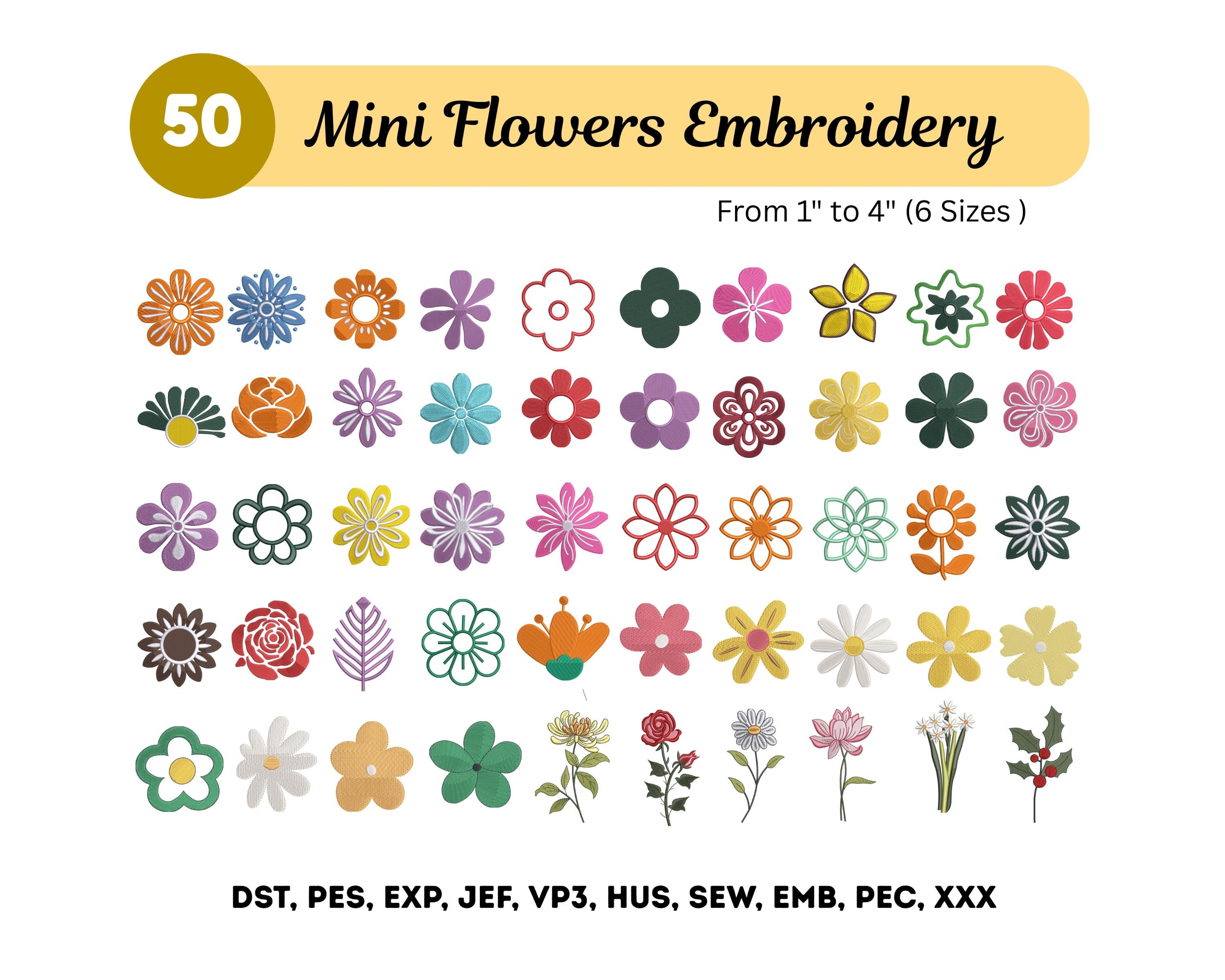 50 Mini Flowers Embroidery Design - Floral Machine Embroidery Bundle ...