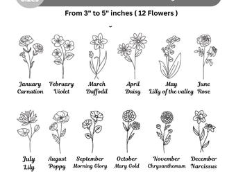 Diseños de bordado de flores del mes de nacimiento: Flores silvestres digitales bordadas a máquina (archivos Pes Dst Jef Hus Vp3 Sew)