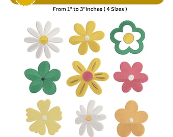 Lindo diseño de bordado de 9 miniflores - Margaritas - Bordado a máquina - Flor individual - 4 tamaños - Descarga instantánea - Paquete floral