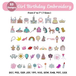 Prinzen Mädchen Set Stickerei, Kinder Geburtstag Designs, 50+ Mini Magic Kingdom Maschinenstickerei, Prinzen Icons Bundle, Instant Download, 6 Größe