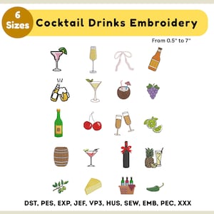 Set 20 Cocktails Embroidery - Mini Summer Drinks Bundle - Machine Embroidery - Set Mini Beach Cocktail Designs - Instant Download - 6 Sizes