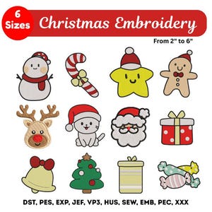 Christmas Embroidery Designs - Cute 9 Mini Christmas Embroidery - Instant Download - Machine Embroidered - Snowman Santa Reindeer Designs