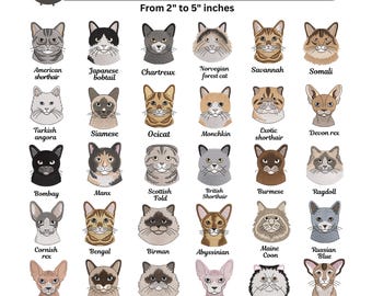 Cat Faces Embroidery Designs Bundle - 30 Cat Breed Faces Machine Embroidery - 7 Sizes - Digital Download -Pes Dst Exp - Custom Cat Mom Gift