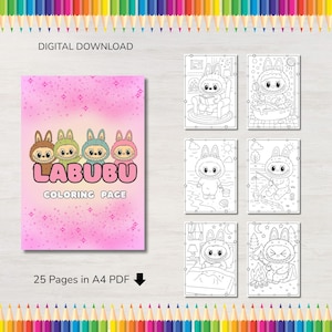 Labubu Malseiten - 25 einzigartige druckbare Seiten, digitaler Download, lustige DIY-Aktivität für Kinder und Erwachsene, LABUBU Digital, Download Labubu