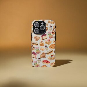 コケットフレンチペストリー携帯ケース、女の子向けの愛らしいスイーツ柄タフ携帯カバー、パリ風の美しいケース、クールな女の子用カバー、かわいいギフト