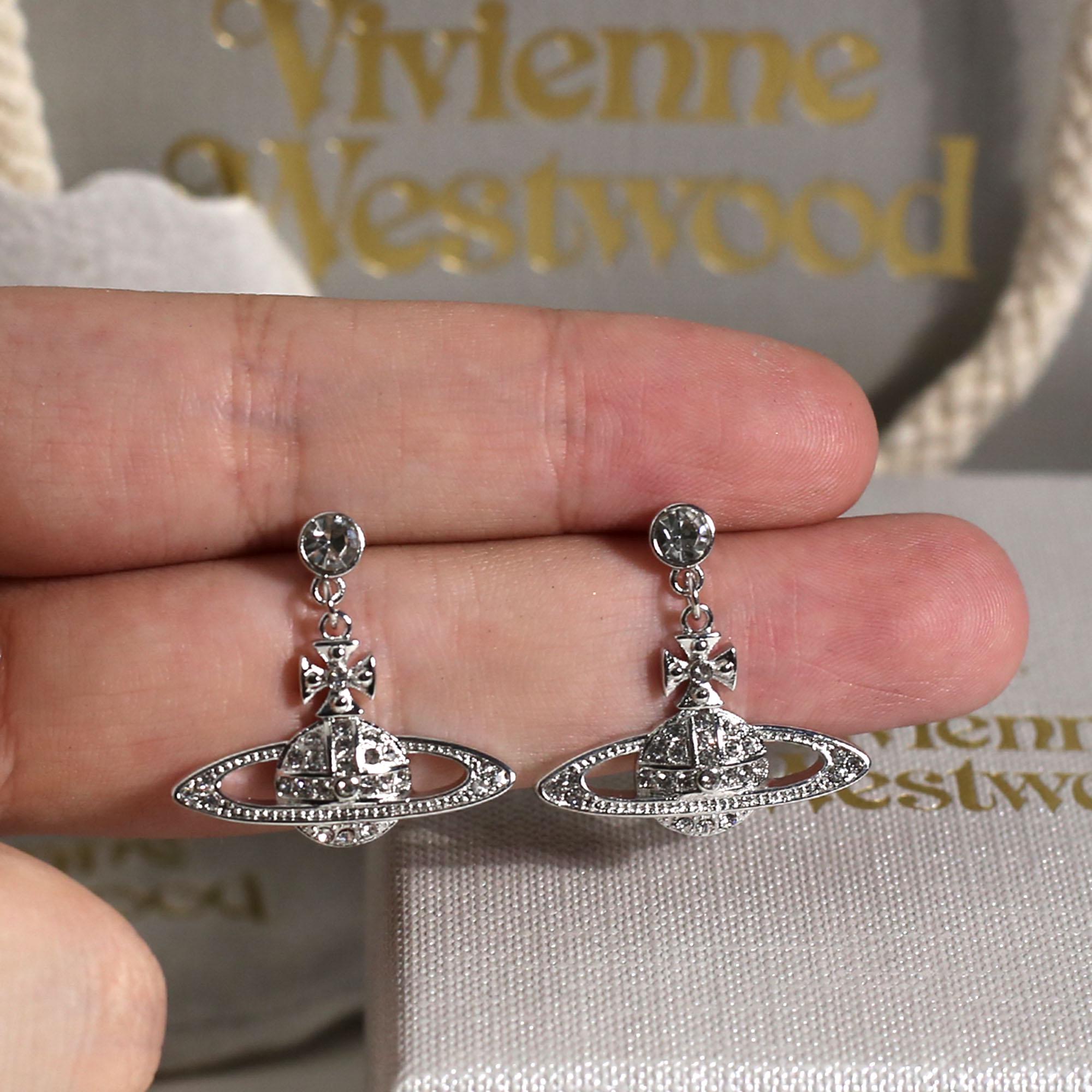 New In Box 925 Silver Vivienne Westwood Drop Earrings,CZ Diamond Saturn Earrings,Gifts for her