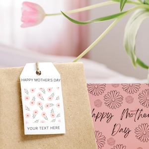 Etiquetas de regalo imprimibles para el Día de la Madre. Diseños florales personalizables. Descarga instantánea. Etiquetas personalizadas para mamá. Tarjeta gratuita para el Día de la Madre incluida.