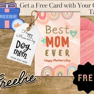 Etiquetas de regalo imprimibles para el Día de la Madre para mamás con perros. Etiquetas editables y personalizables en blanco y negro con tarjeta gratuita. Descarga instantánea. Etiquetas para amantes de los perros.
