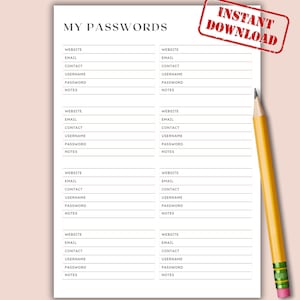 All In One Password Tracker Printable & Fillable PDF, A4 A5 Letter Half Sizes, 3 Versions Included, Password Log Keeper Organizer