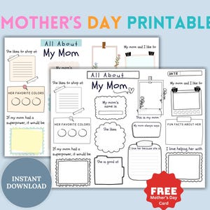 Página para colorir de aniversário de mãe para imprimir, Folha de aniversário para crianças preencherem para a mãe, Atividade de feliz aniversário para mamãe, Ideia de presente DIY com tudo sobre a mãe