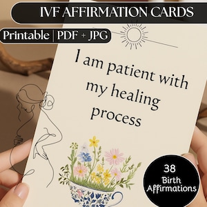 Jeu imprimable de cartes d'affirmation de soi pour la FIV et la naissance, encourageant le soutien pour le TTC, la grossesse, l'accouchement, la fertilité et le nouveau voyage vers la maternité