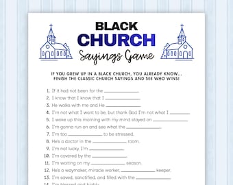 Juego de refranes de la iglesia negra, juego familiar imprimible, trivia bíblica, juegos de trabajo en equipo, juegos de reunión familiar, trivia de la iglesia, actividad de la iglesia