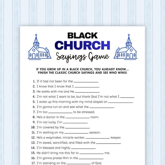 Black Church Sayings Game, Printable Family Game, Bible Trivia, Team Building Games, Family Reunion Games, Church Trivia, Church Activity