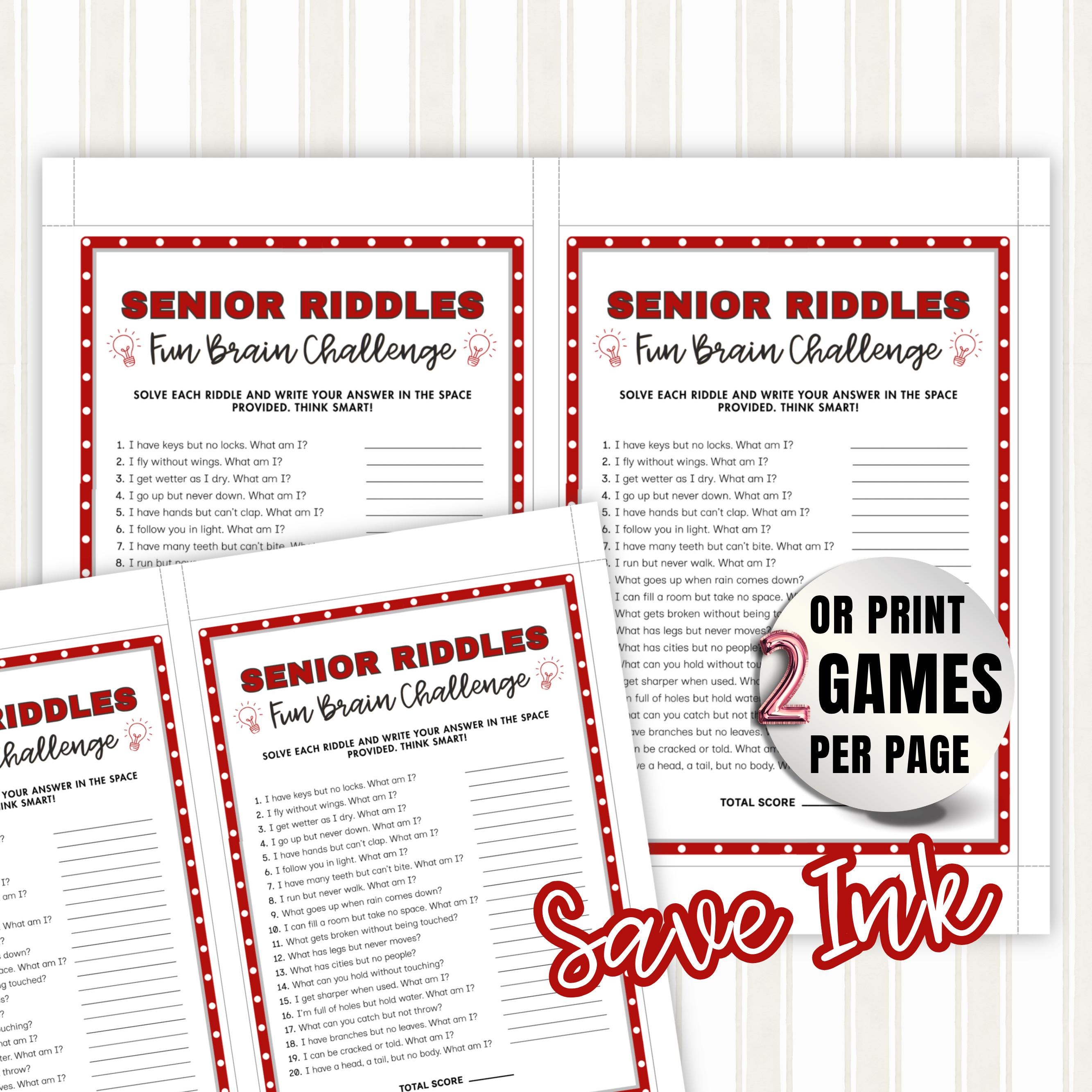 Senior Riddles Worksheet Printable Senior Riddles Game, Retirement Games, Senior Citizen Jokes, Ice ...