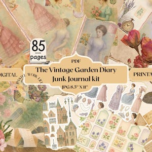 Digital Junk Journal Kit, Vintage Summer Botanicals, Floral Ephemera Printable, Garden Tags, Aged Paper, Botanical Pages, Collage Sheets