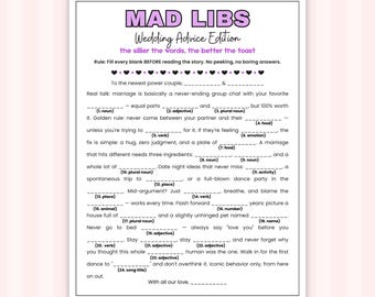 Mad Libs Wedding Advice Cards, Fun Bridal Shower Game, Couples Party Engagement Trivia, Printable Bachelorette Rehearsal Dinner Activities
