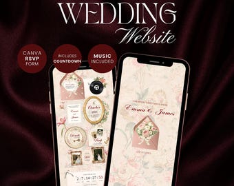Old Money Wedding Website Template with RSVP & Music, Vintage Floral Lace Digital Canva Invitation, Mobile Friendly Registry and Countdown