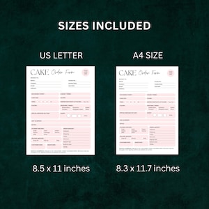 Printable cake order form with editable invoice template fields for bakery businesses, cupcake orders, and custom cake consultations.