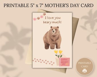 Tarjeta de felicitación personalizada para el Día de la Madre "Mamá Osa" imprimible: "Te quiero mucho, osito", descarga digital personalizada para mamá.