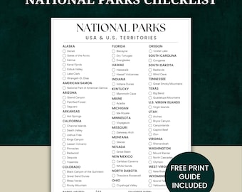 US National Parks Checklist Printable, Travel Adventure Bucket List Poster, Instant Download Wall Art, Hiking Gift for Nature Lovers